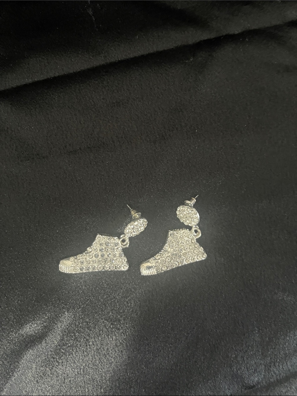 Crystal Sneaker Dangle Earrings - Silver